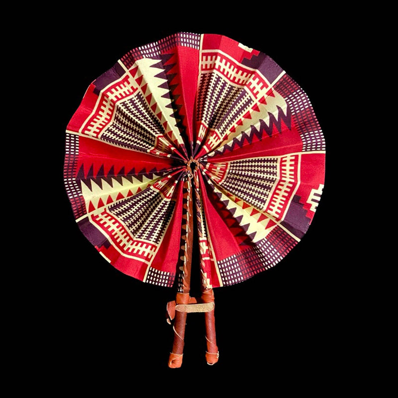 3 African Kente Fabric Fan African Fan Leather Ankara Fan