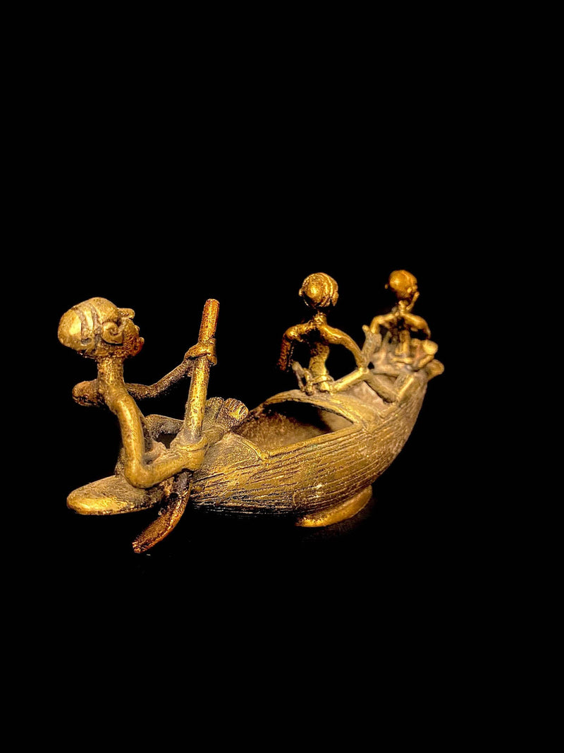 African Art / BRASS African sculpture boat with three-4237 -