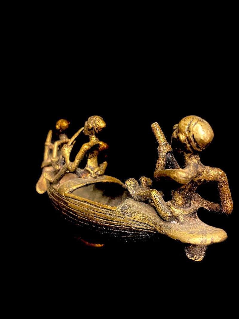 African Art / BRASS African sculpture boat with three-4237 -