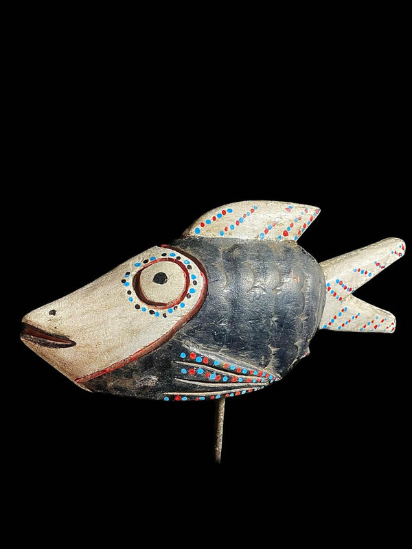 African Bozo Fish puppet Statue Wood Handmade Primitive