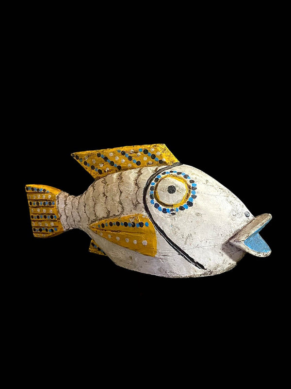 African fish mask wooden mask carved fish vintage art tribal