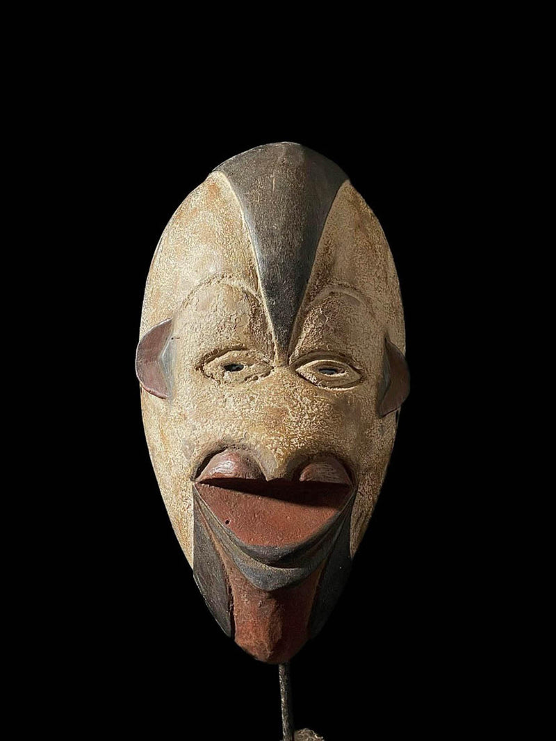 African Mask Face Wood Hand Carved Vintage Wall Hanging Igbo
