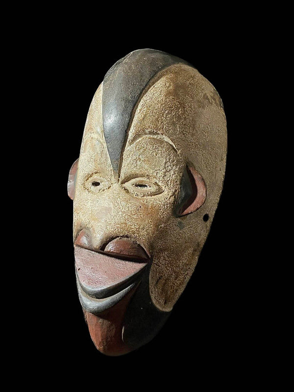 African Mask Face Wood Hand Carved Vintage Wall Hanging Igbo
