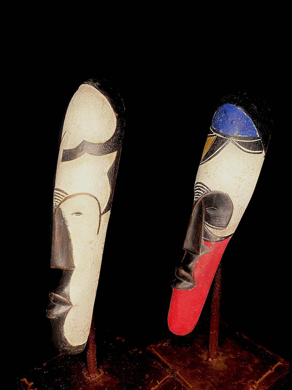African mask tribal Face vintage Wood Carved Hanging Fang
