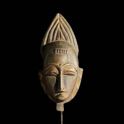 African Tribal Face Mask Wood Hand Carved Wall Hanging Baule