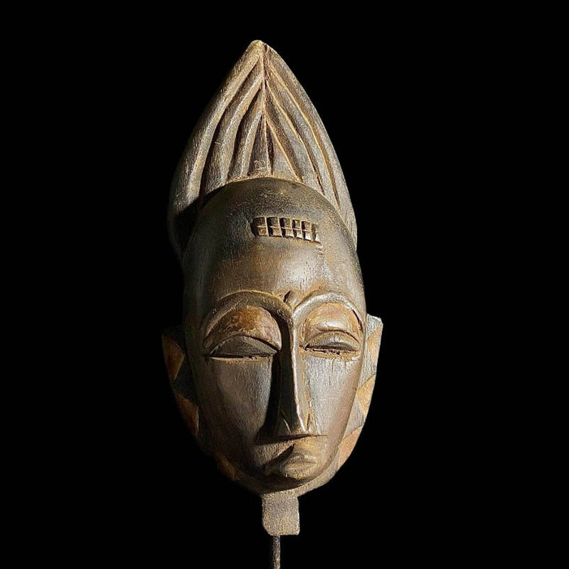 African Tribal Face Mask Wood Hand Carved Wall Hanging Baule