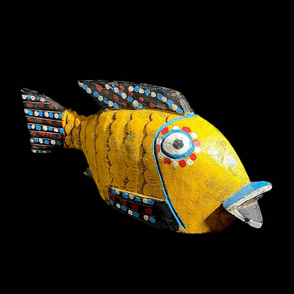 African Wall Hanging Mask Wood Hand Carved Fish Puppet Bozo