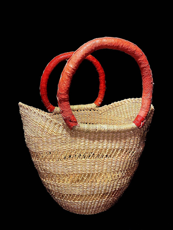 African Wicker Basket from Ghana / Straw Tote Basket /