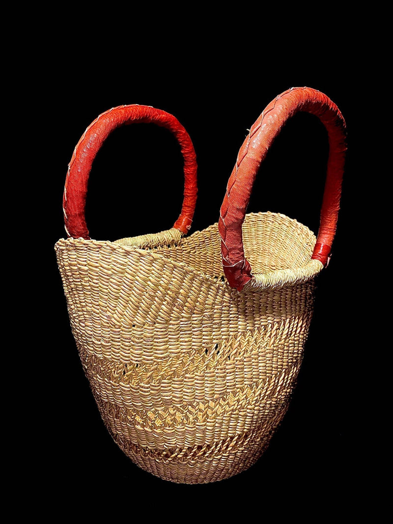 African Wicker Basket from Ghana / Straw Tote Basket /