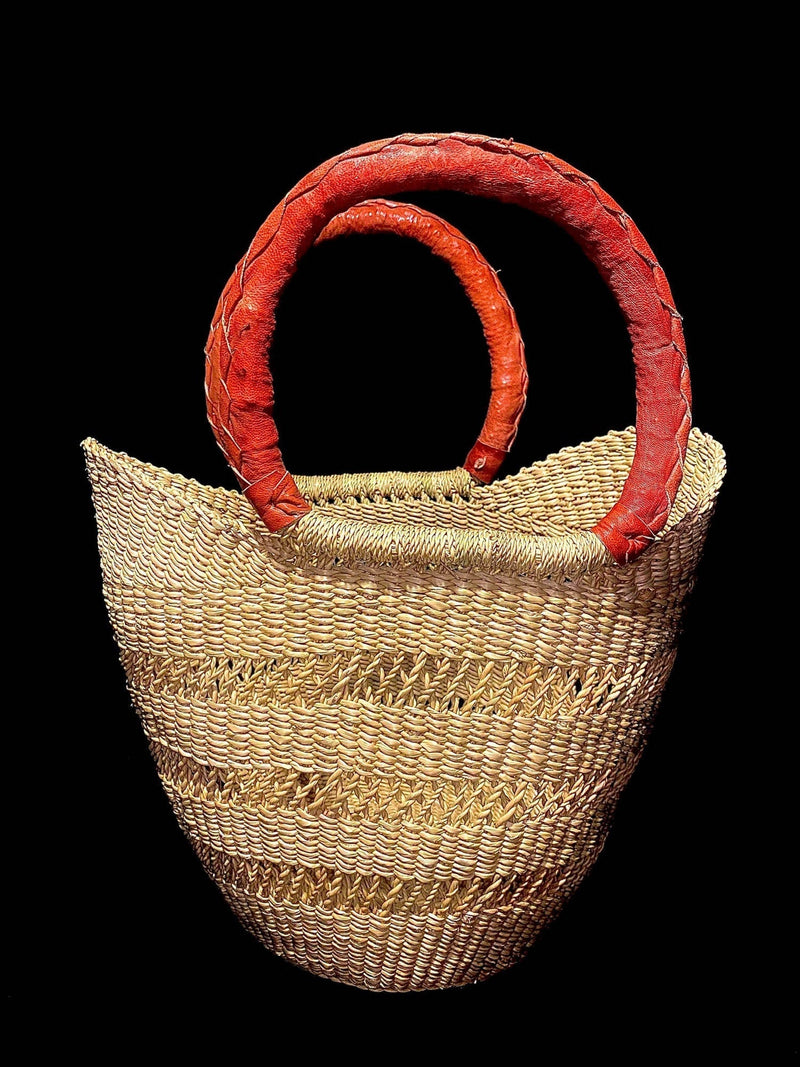 African Wicker Basket from Ghana / Straw Tote Basket /