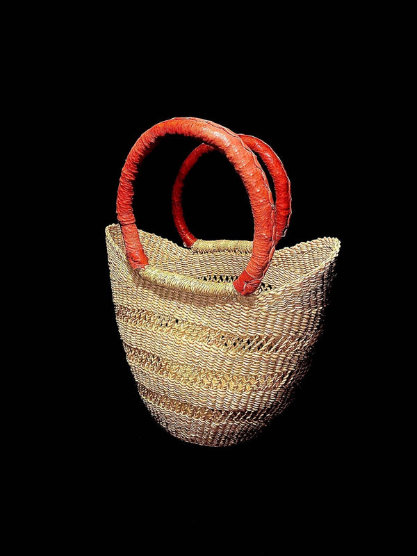 African Wicker Basket from Ghana / Straw Tote Basket /