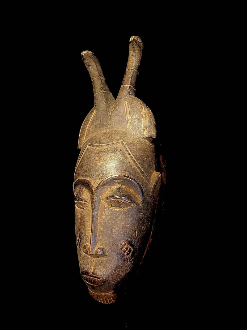 African mask Vintage Hand Carved Wooden Tribal African Art Face Baule Mask From Cameroon-4384