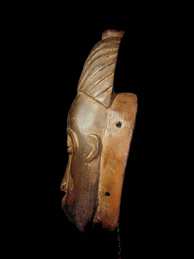 African mask antiques tribal Face vintage Wood Carved Hanging yaoure guro -4461