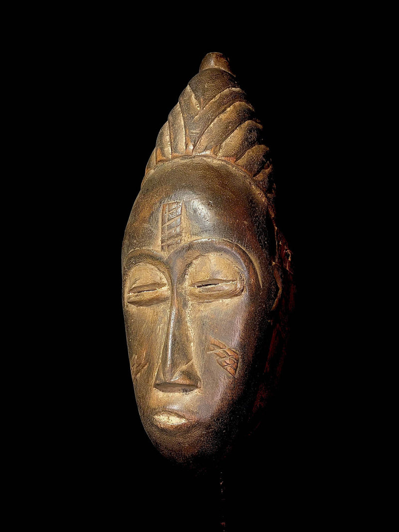 African mask antiques tribal Face vintage Wood Carved Hanging yaoure guro -4461