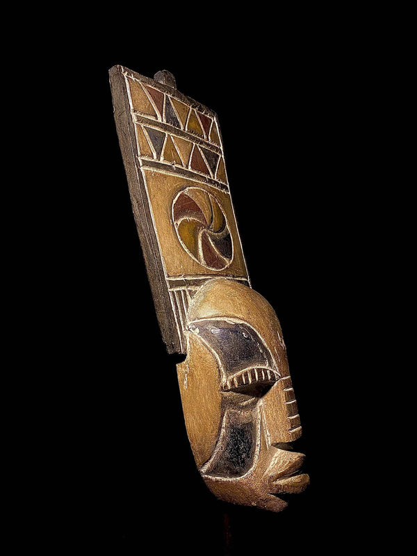 African Tribal Face Mask Wood Hand Carved Vintage Wall Hanging Bwa Plank-4981