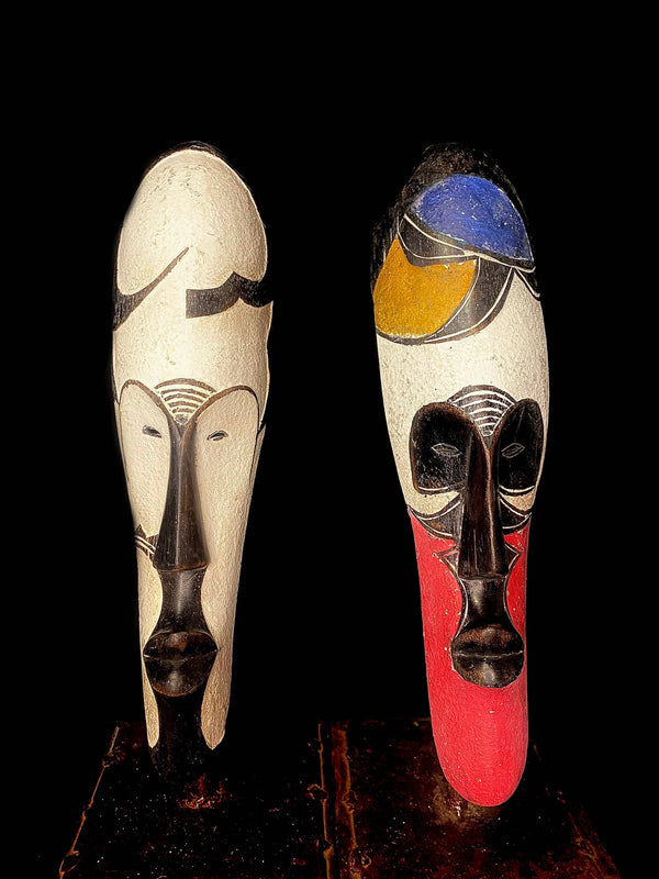 African mask antiques tribal Face vintage Wood Carved Hanging Fang Ngil -5983