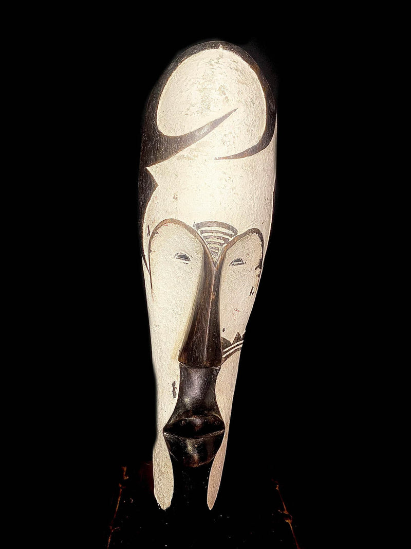 African mask antiques tribal Face vintage Wood Carved Hanging Fang Ngil -6034