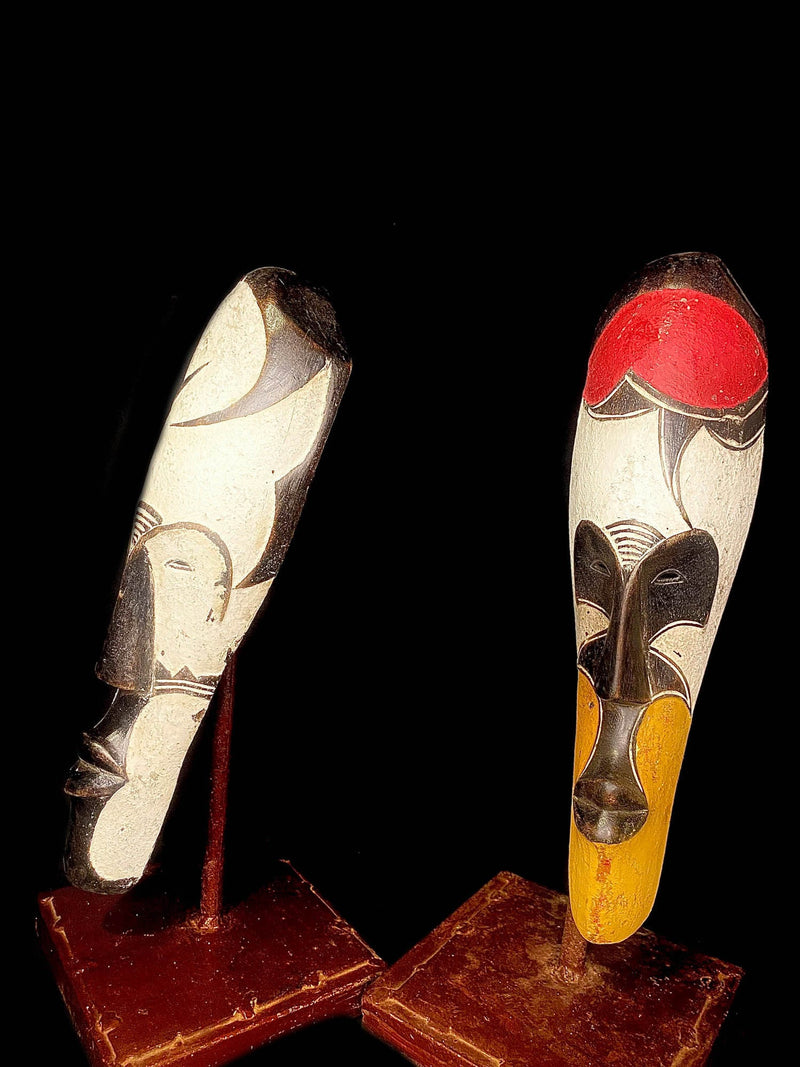 African mask antiques tribal Face vintage Wood Carved Hanging Fang Ngil -6034