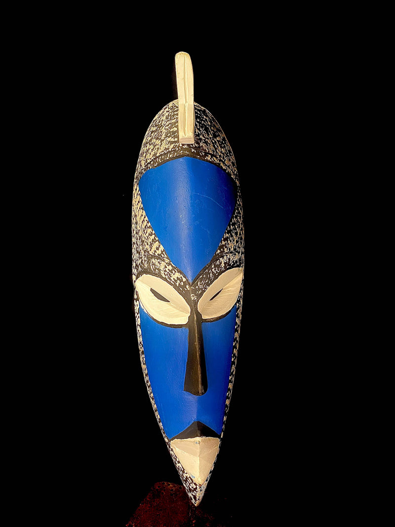 African mask special handmade traditional African mask made of wood, blue and white-6117