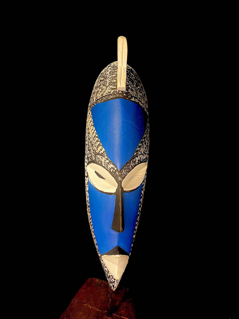 African mask special handmade traditional African mask made of wood, blue and white-6117