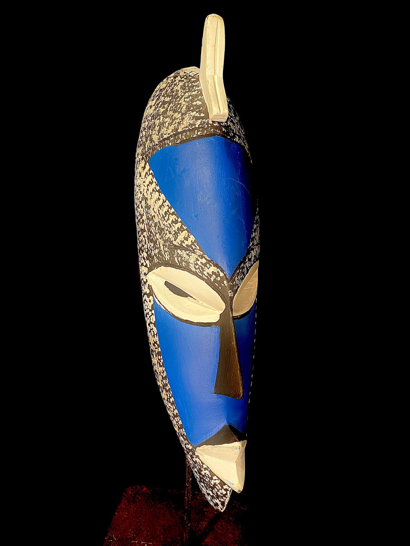 African mask special handmade traditional African mask made of wood, blue and white-6117