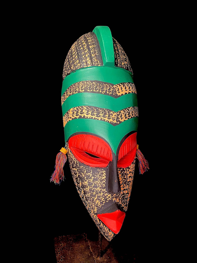 African mask Hand Carved wood Face Tribal antique wall decor ghana--6186