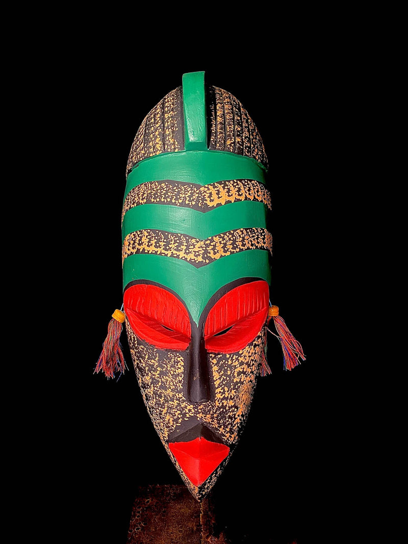 African mask Hand Carved wood Face Tribal antique wall decor ghana--6186