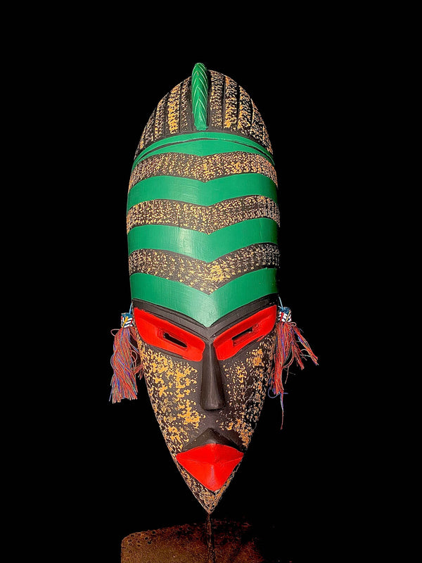 African mask Hand Carved wood Face Tribal antique wall decor ghana -6180