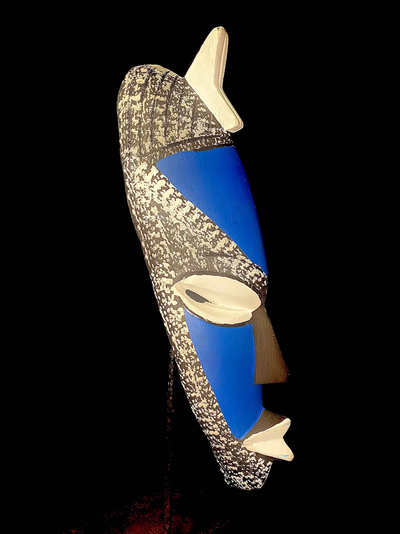 African mask special handmade traditional African mask made of wood, blue and white-6117