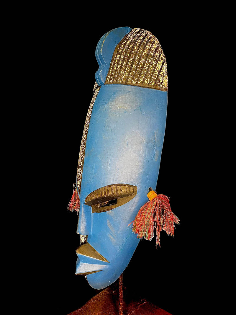 African mask Hand Carved wood Face Tribal antique wall decor ghana -6226