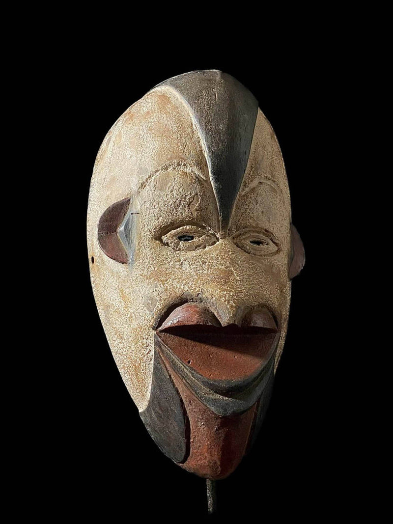 African Mask Face Wood Hand Carved Vintage Wall Hanging Igbo Spirit Mask-6744