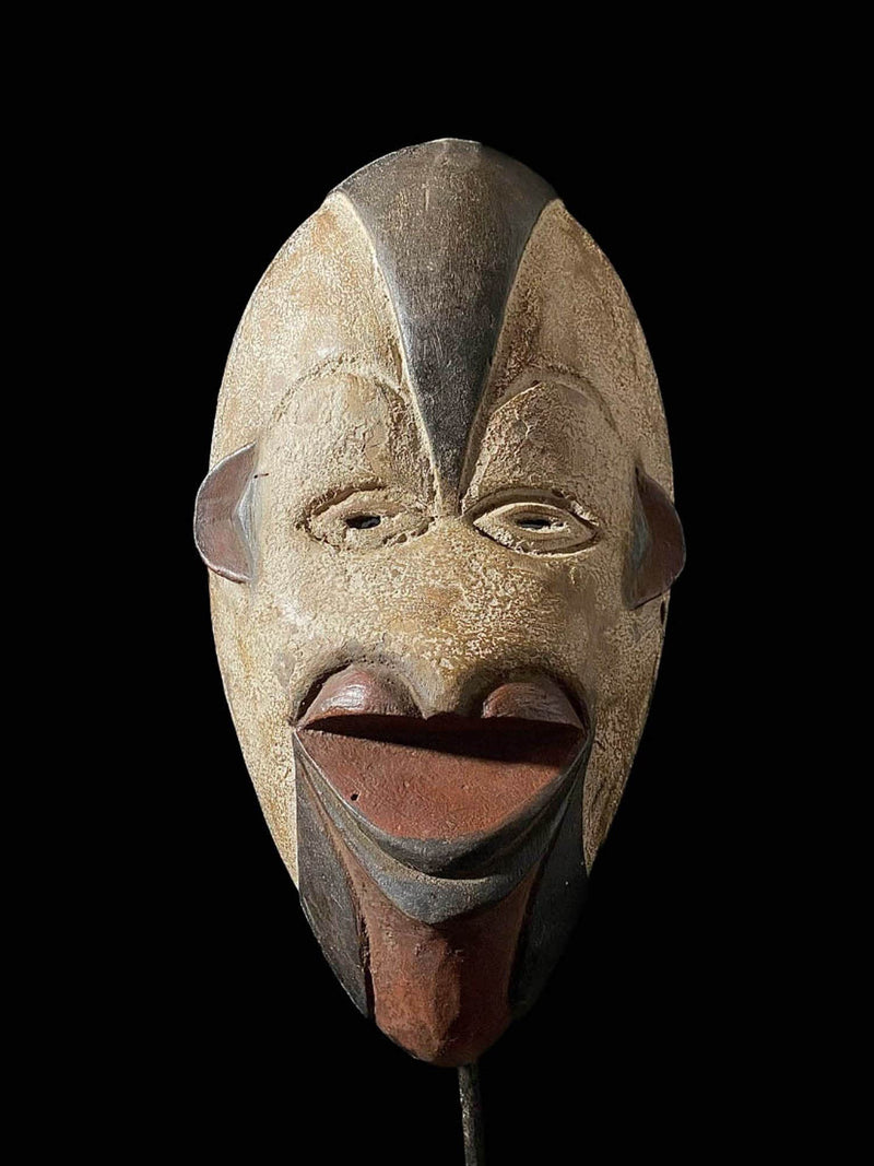 African Mask Face Wood Hand Carved Vintage Wall Hanging Igbo Spirit Mask-6744