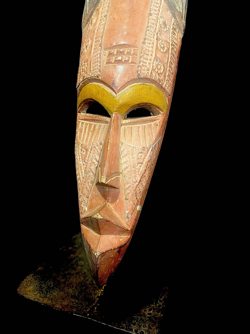 African Tribal Mask In Blue From Ghana Benevolent Emiyi Handmade Mask- 6587