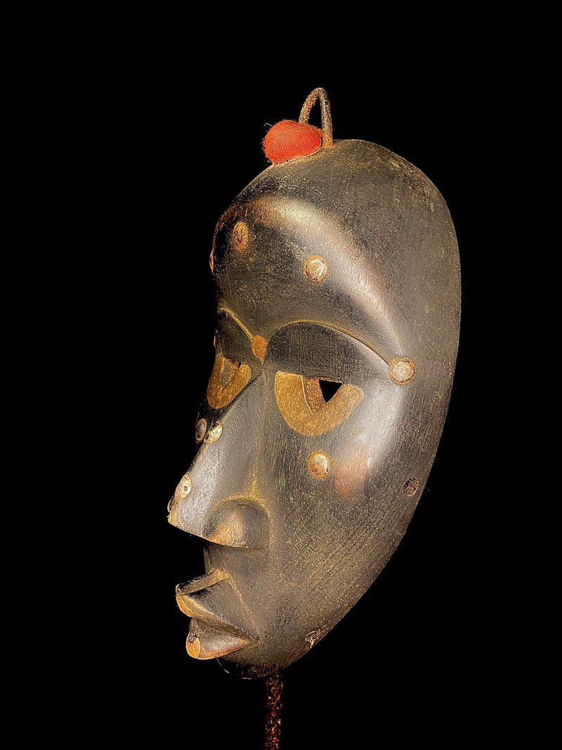 African Wooden Mask Tribal Wood Carved Hanging Liberia Dan Passport Mask-6375