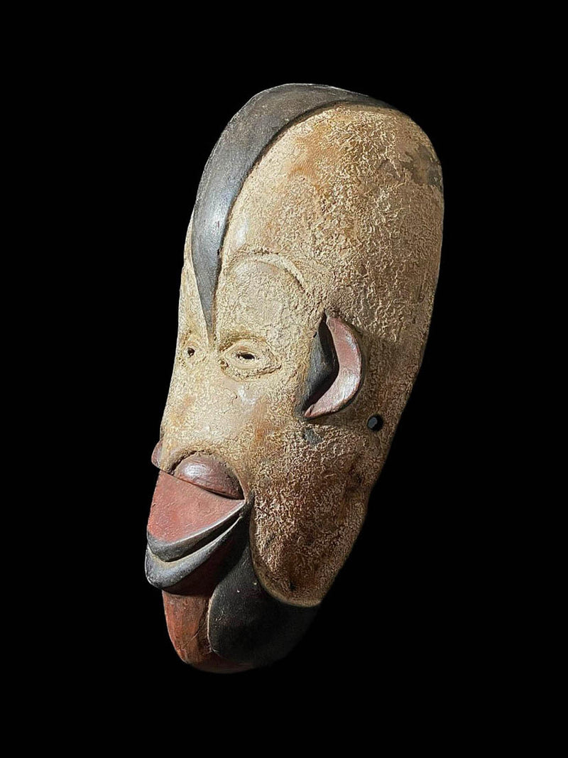 African Mask Face Wood Hand Carved Vintage Wall Hanging Igbo Spirit Mask-6744