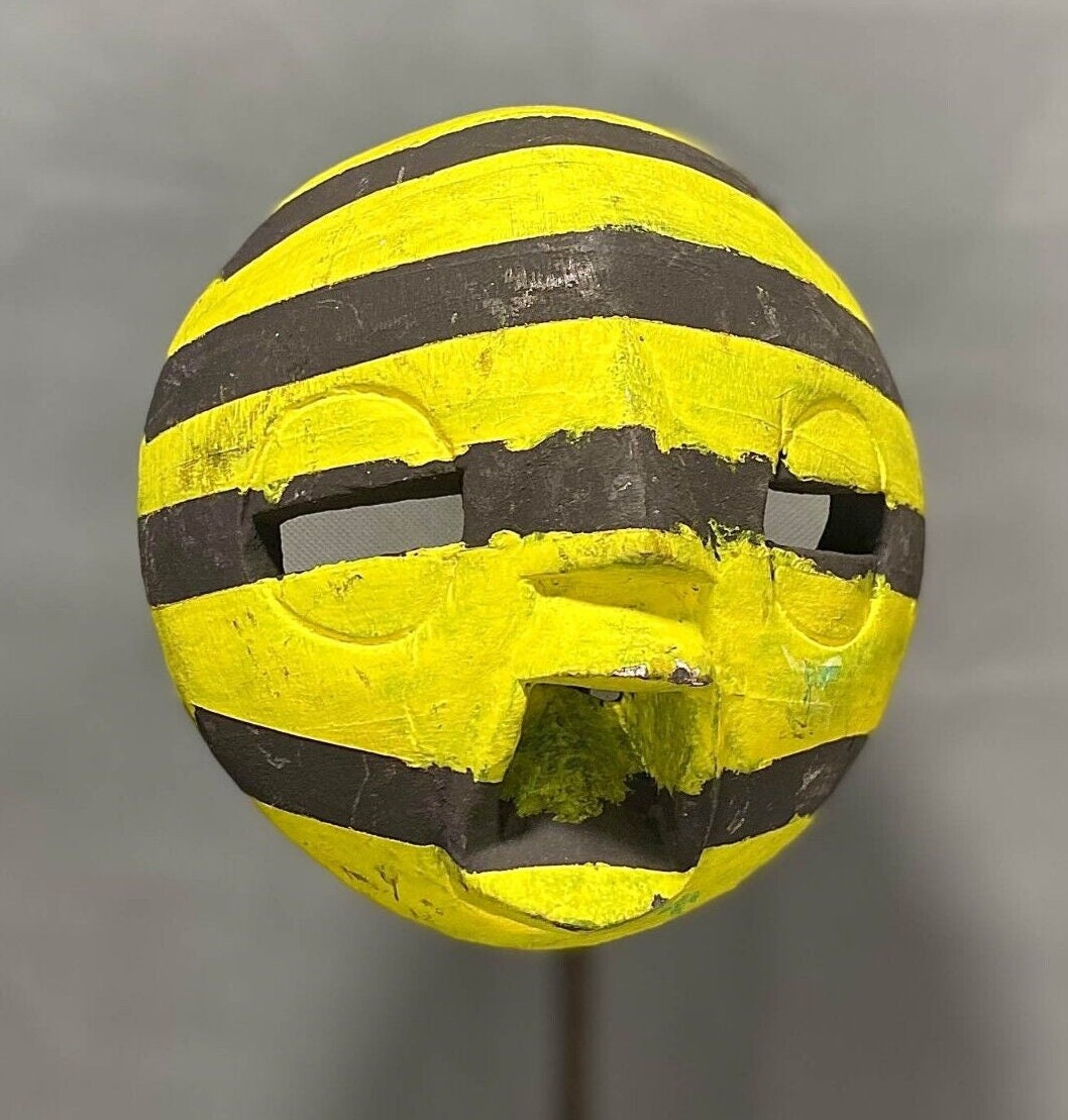 african mask Décor education African mask Sese Hand Carved Akan Tribal Mask Yellow mask-528