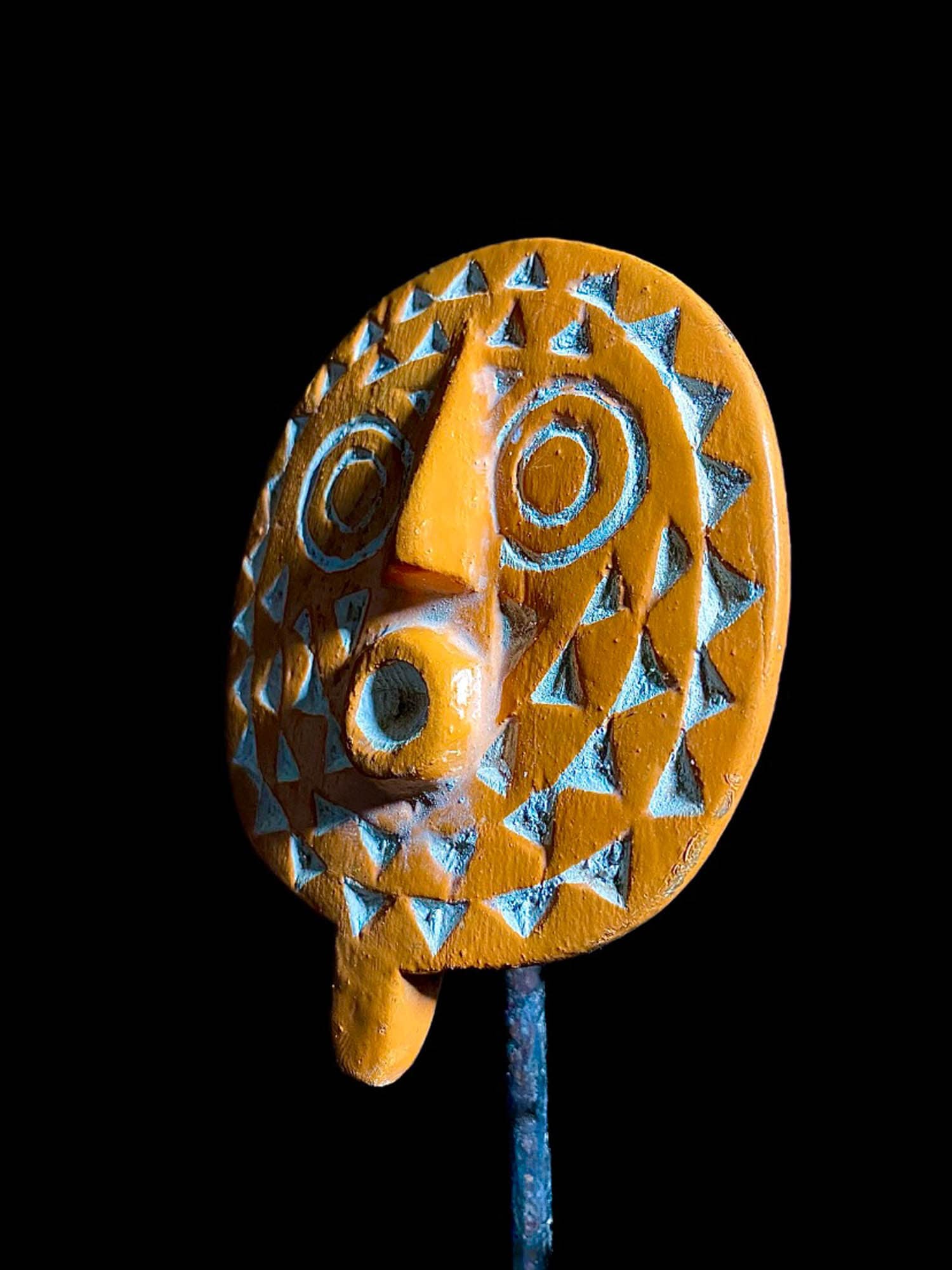 Hand Carved African Bwa Bobo Sun Mask Wall Art | Vintage Tribal Home Décor - Polychrome Burgundy Dark Brown Kaolin Mask-6998