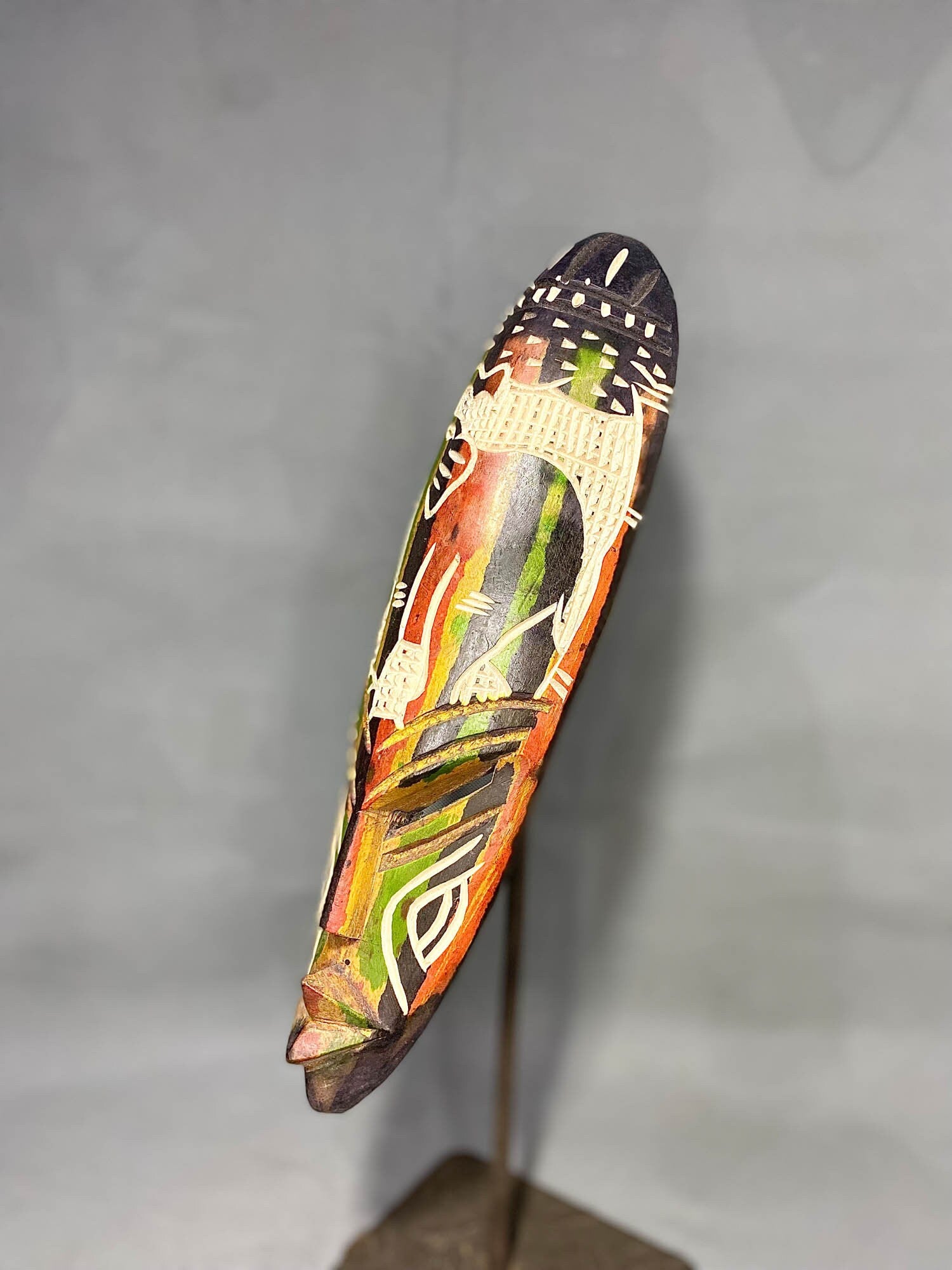 antique wall african mask Traditional vintage education Décor Wood Mask in a Dark Palette- 542