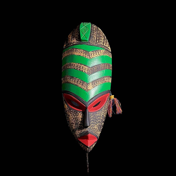 African Colorful Mask Hand Carved Traditional Wooden Wall Decor Tribe Ghana-7522