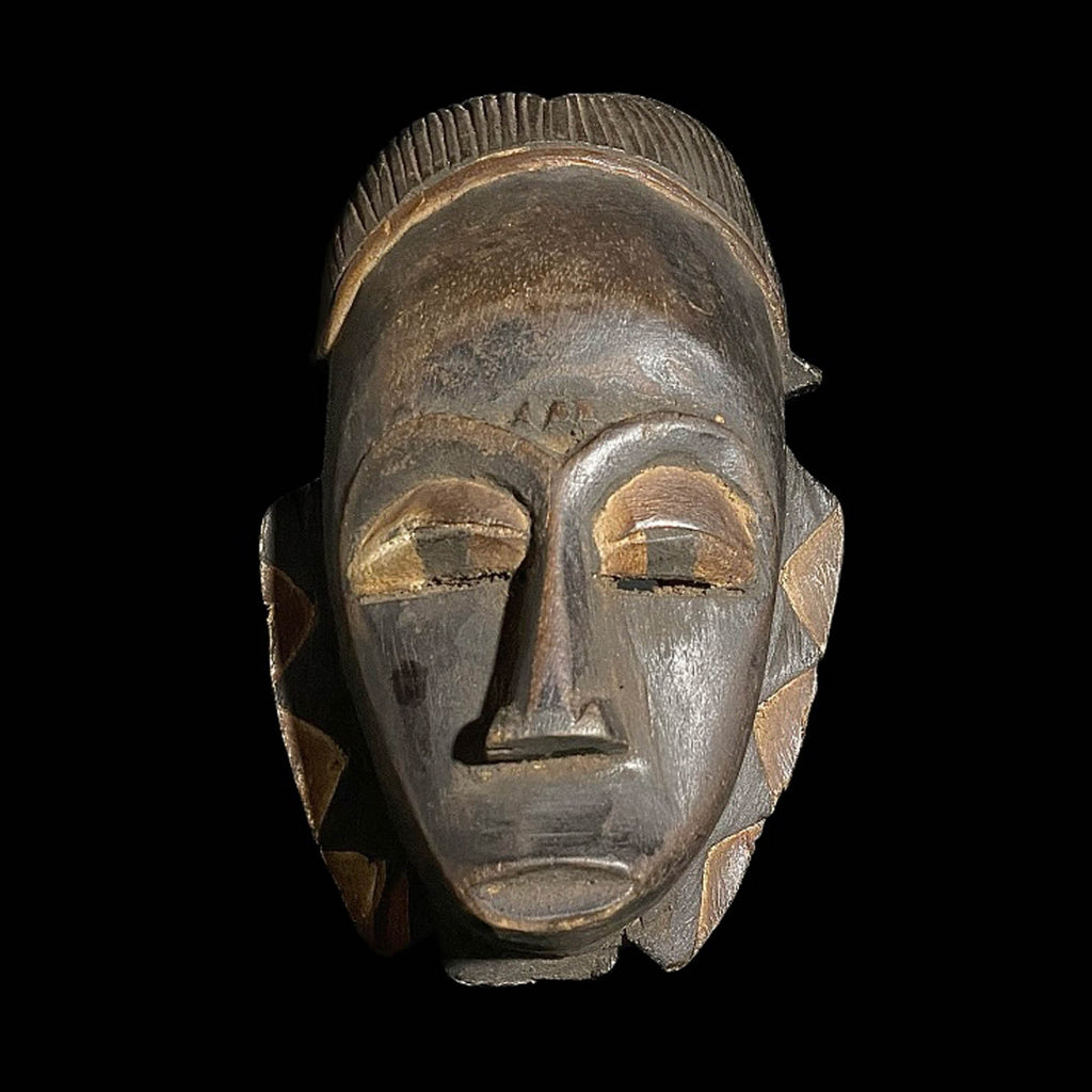 African Mask Baule Tribal Art Face Vintage Wood Carved Mask Wall Hanging -7587