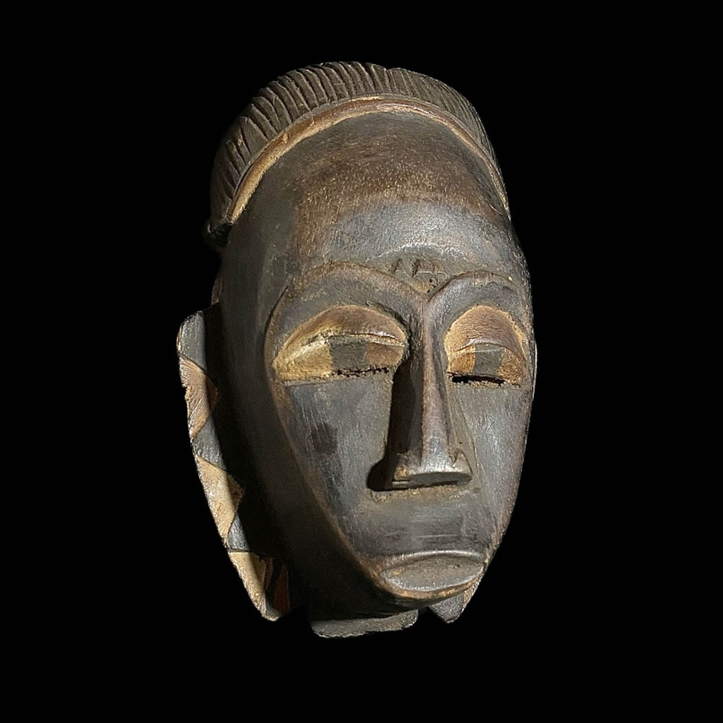 African Mask Baule Tribal Art Face Vintage Wood Carved Mask Wall Hanging -7587