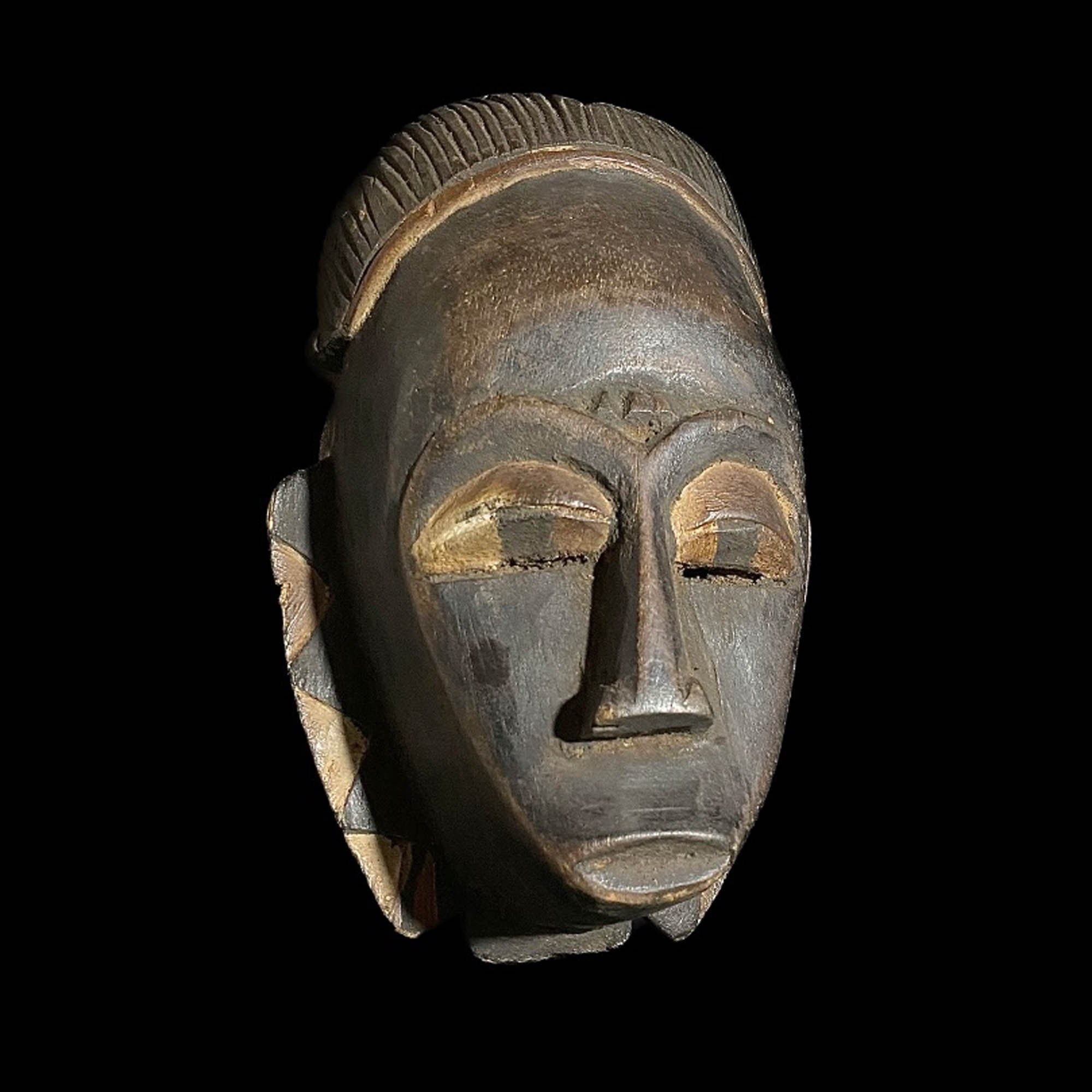 African Mask Baule Tribal Art Face Vintage Wood Carved Mask Wall Hanging -7587