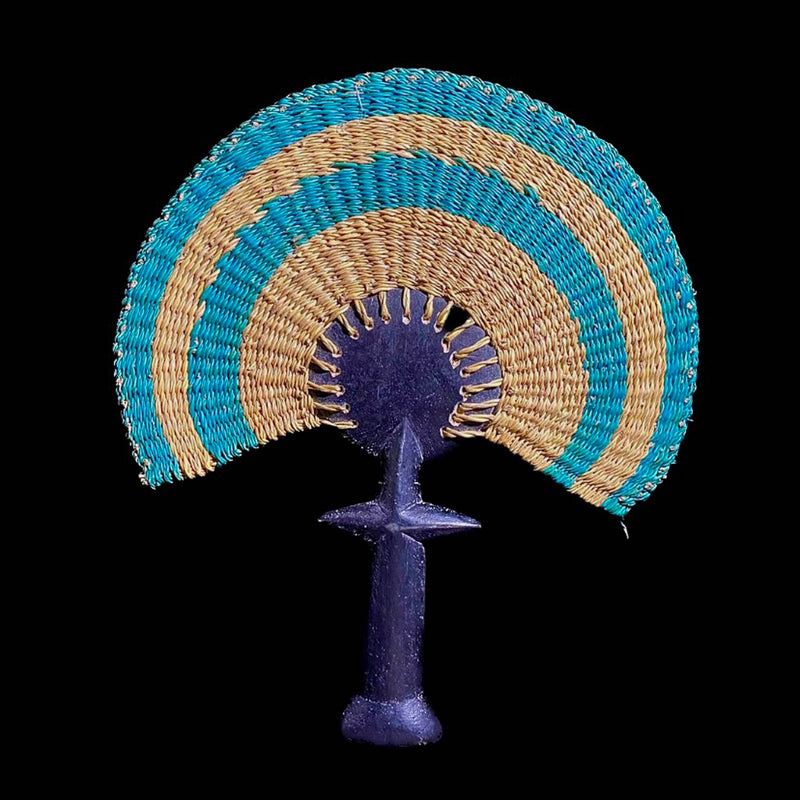 african sculpture African Colorful Handmade Rattan Fan Tribal Art Wooden Carved Statue-7653