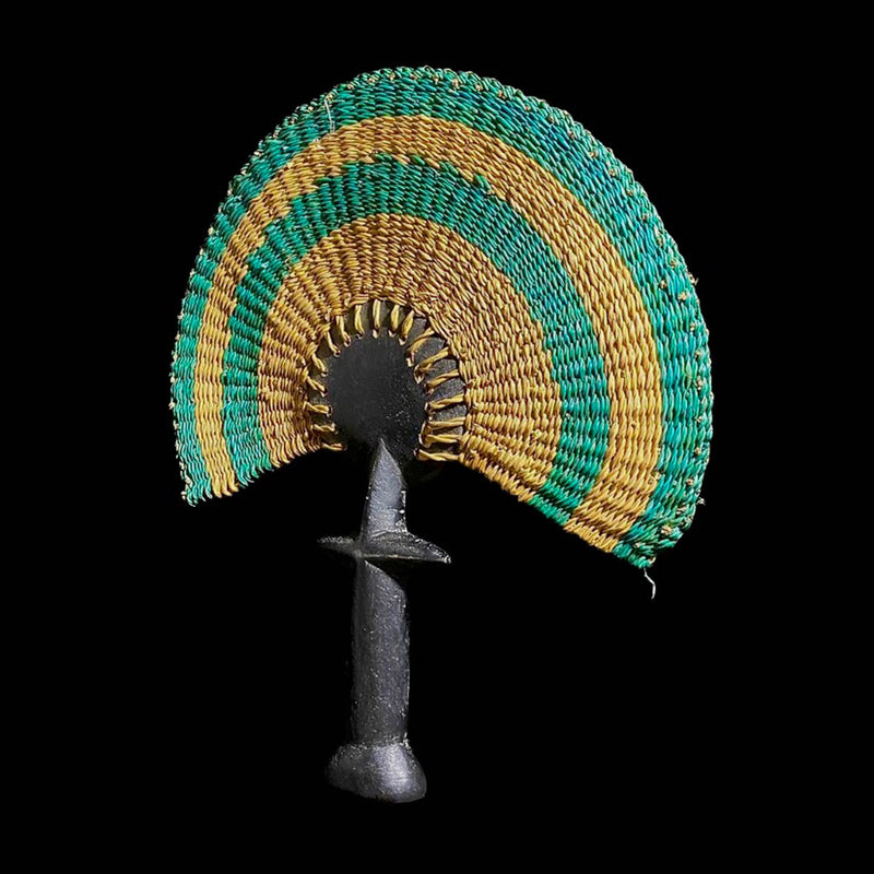 african sculpture African Colorful Handmade Rattan Fan Tribal Art Wooden Carved Statue-7653