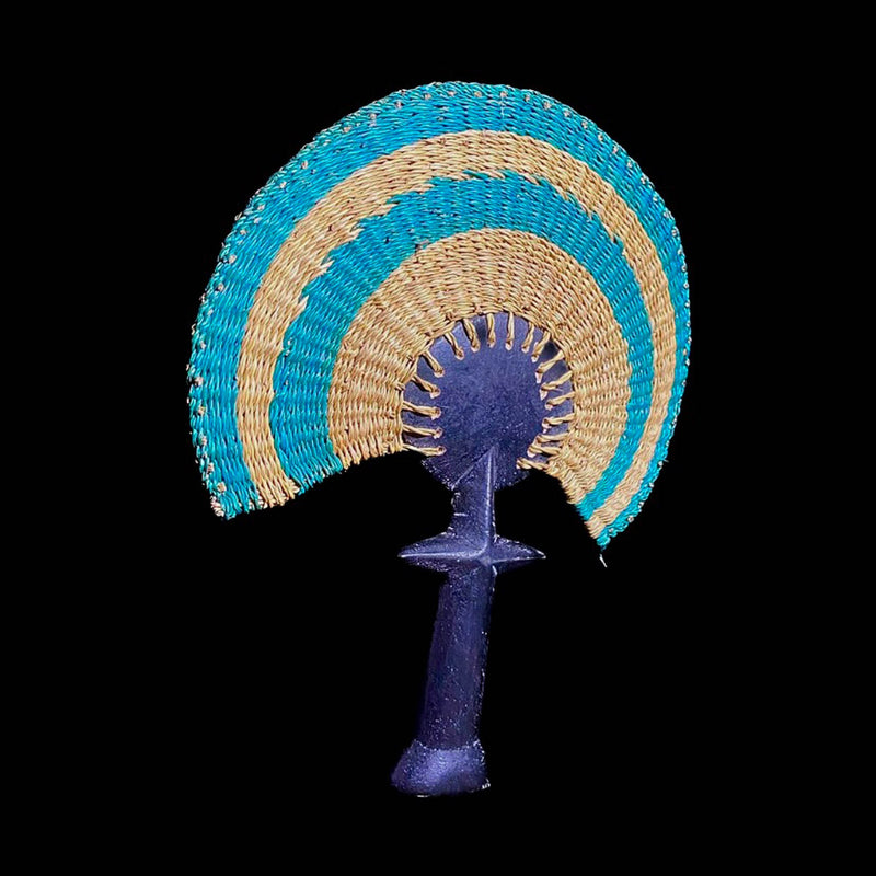 african sculpture African Colorful Handmade Rattan Fan Tribal Art Wooden Carved Statue-7653
