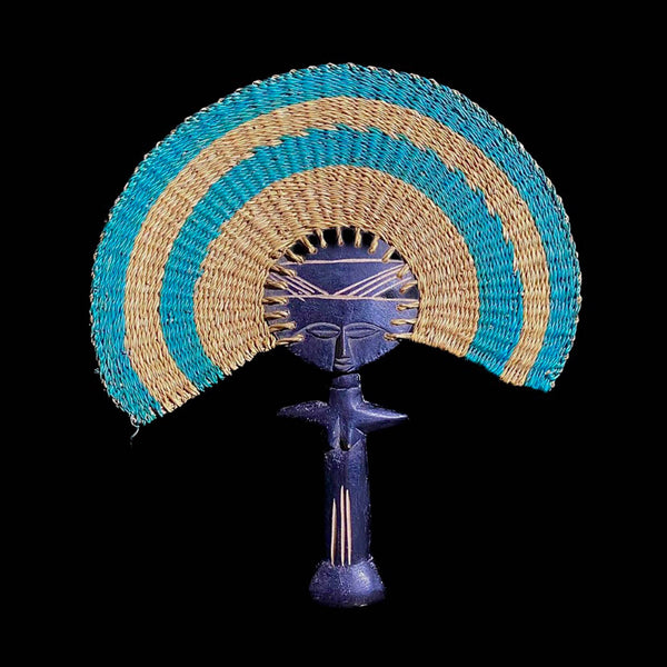 african sculpture African Colorful Handmade Rattan Fan Tribal Art Wooden Carved Statue-7653