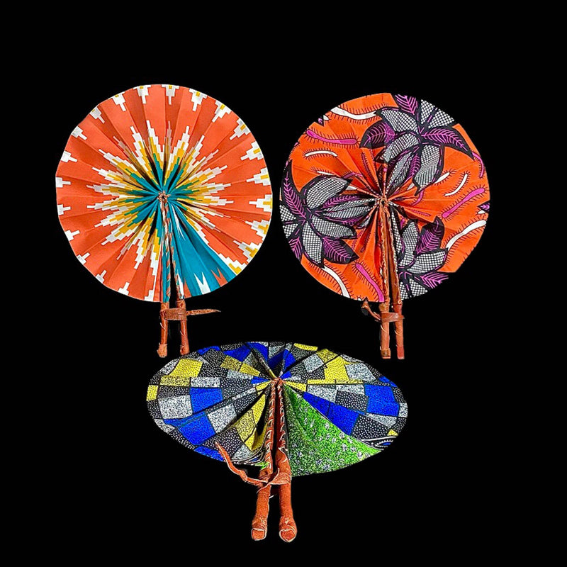 3 African Kente Hand Fan Foldable Kente Hand Fan Primitive Art Collectibles-7695