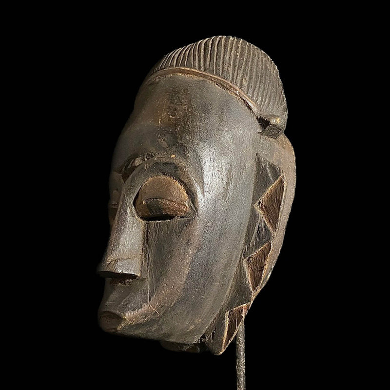 African Mask Baule Tribal Art Face Vintage Wood Carved Mask Wall Hanging -7587