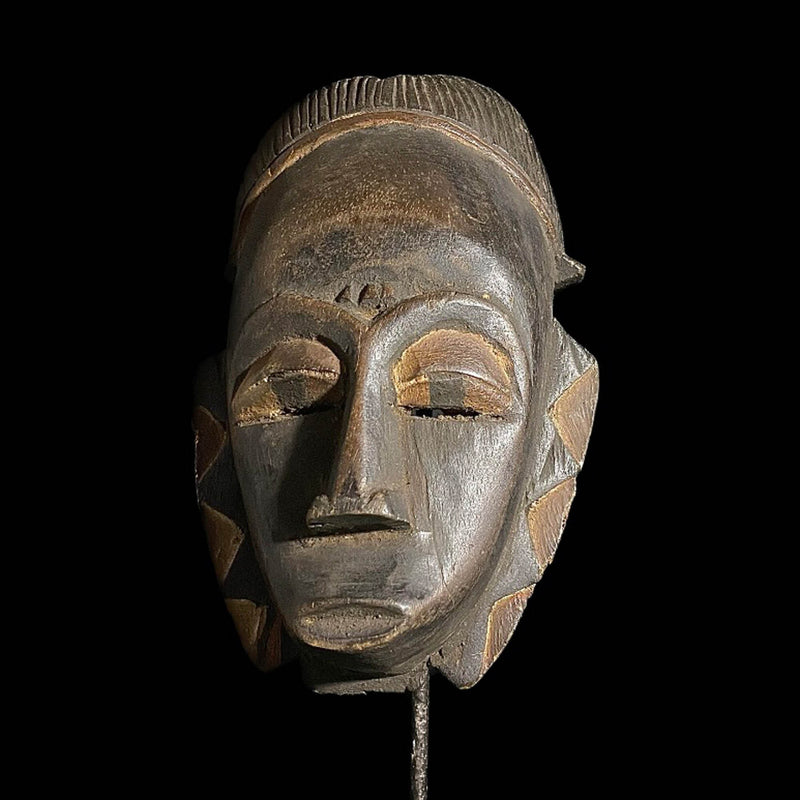 African Mask Baule Tribal Art Face Vintage Wood Carved Mask Wall Hanging -7587