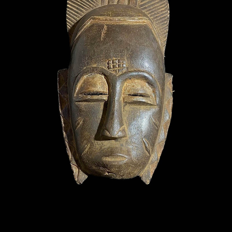 African mask Vintage Baule African Mask Tribal Face Mask Wood Hand Carved Wall Hanging-7864